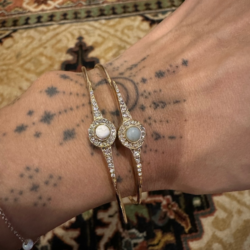 Thin Gold Crystal + Stone Cuff Bracelets